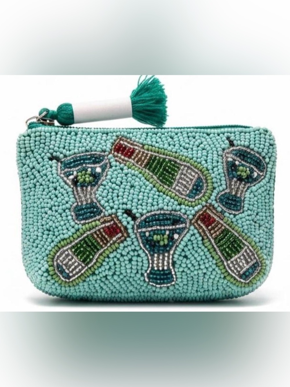 NEW American & Beyond Martini Cocktail Beaded Tassel Zip Coin Purse